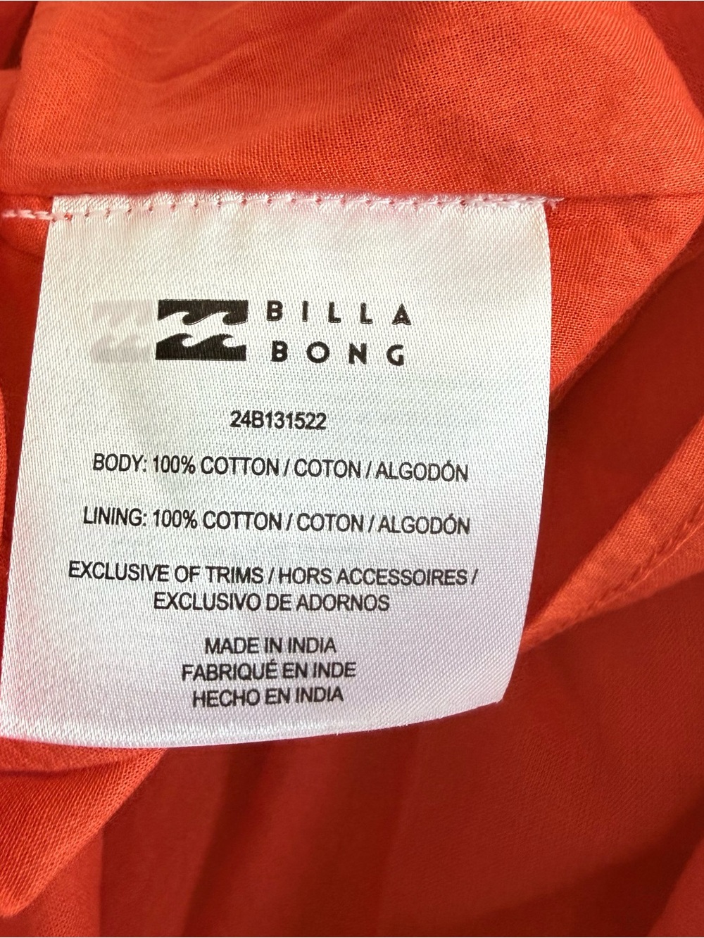 Billabong | NWT Orange Cotton Such a Trip Dress Size Small - Picture 7 of 7